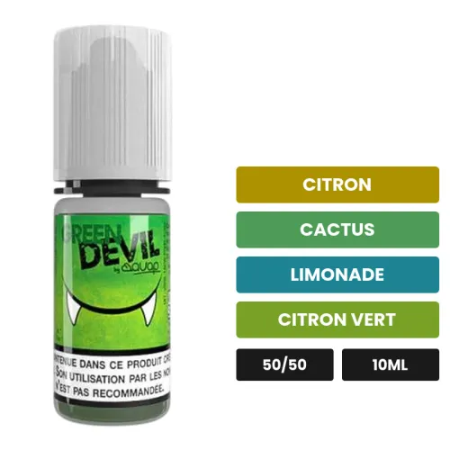 E-liquide Green Devil d'Avap, 10 ml, saveurs citron, cactus, limonade et 2 autres.