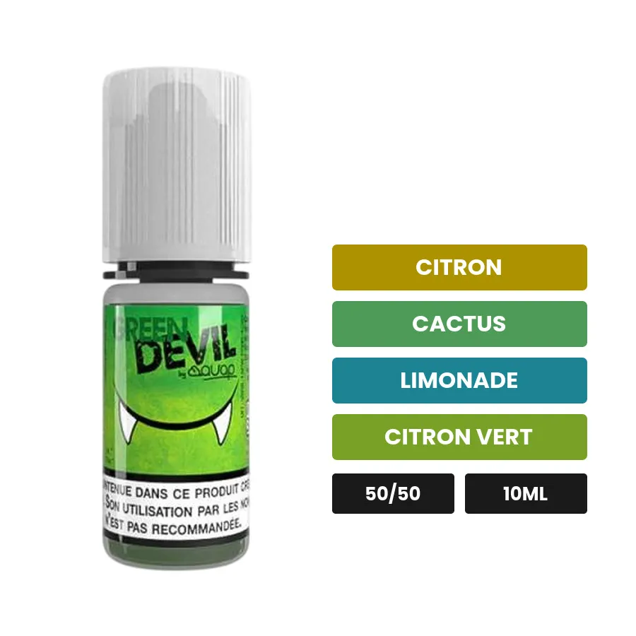 E-liquide Green Devil d'Avap, 10 ml, saveurs citron, cactus, limonade et 2 autres.