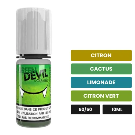 E-liquide Green Devil d'Avap, 10 ml, saveurs citron, cactus, limonade et 2 autres.