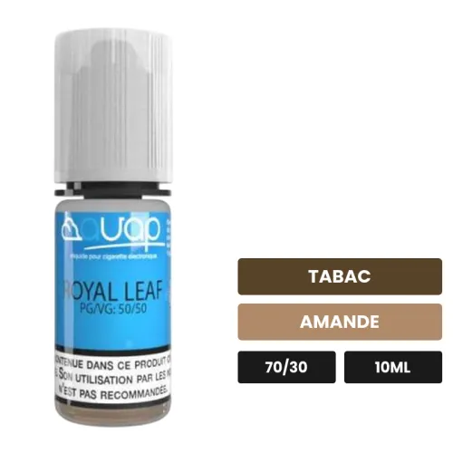 E-liquide Royal Leaf d'Avap, 10 ml, saveurs tabac et amande.