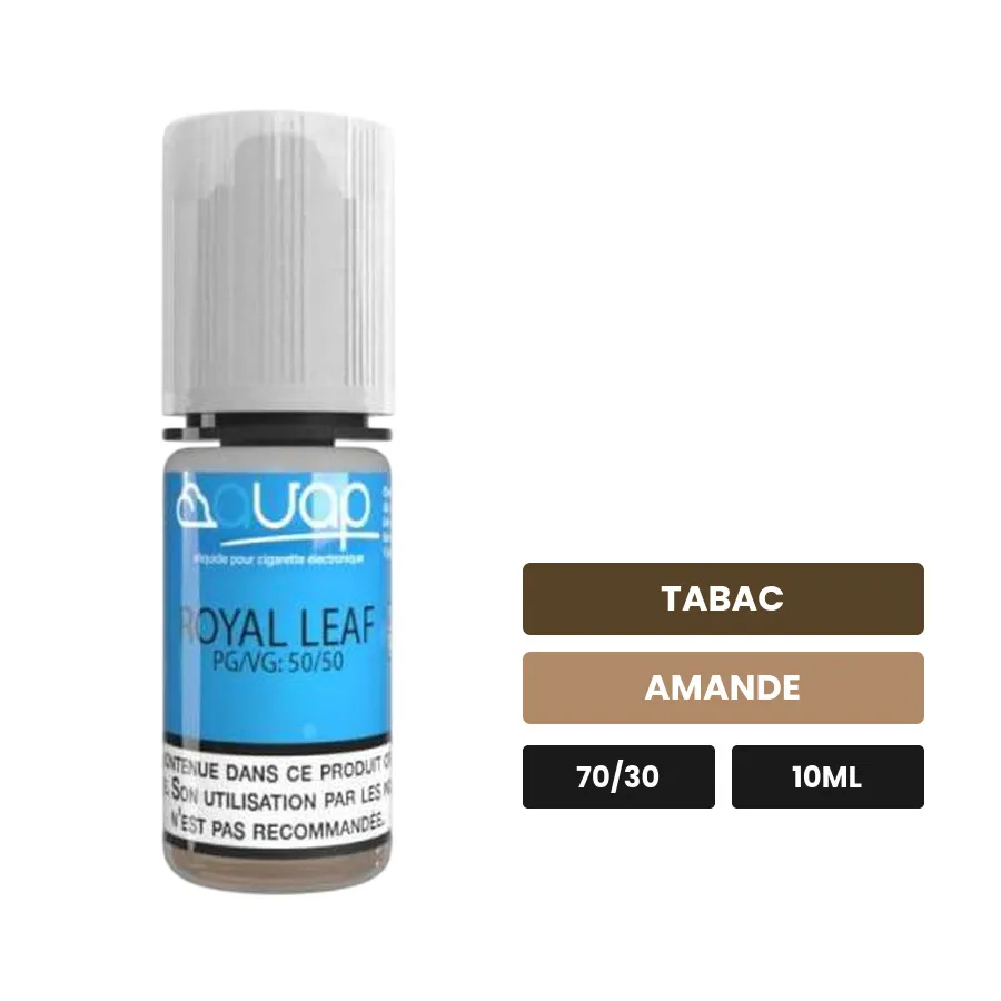 E-liquide Royal Leaf d'Avap, 10 ml, saveurs tabac et amande.