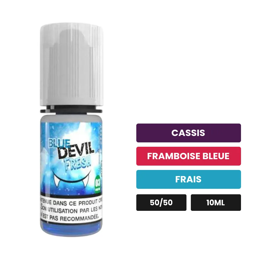 E-liquide Blue Devil Fresh d'Avap, 10 ml, saveurs cassis, framboise bleue et frais.
