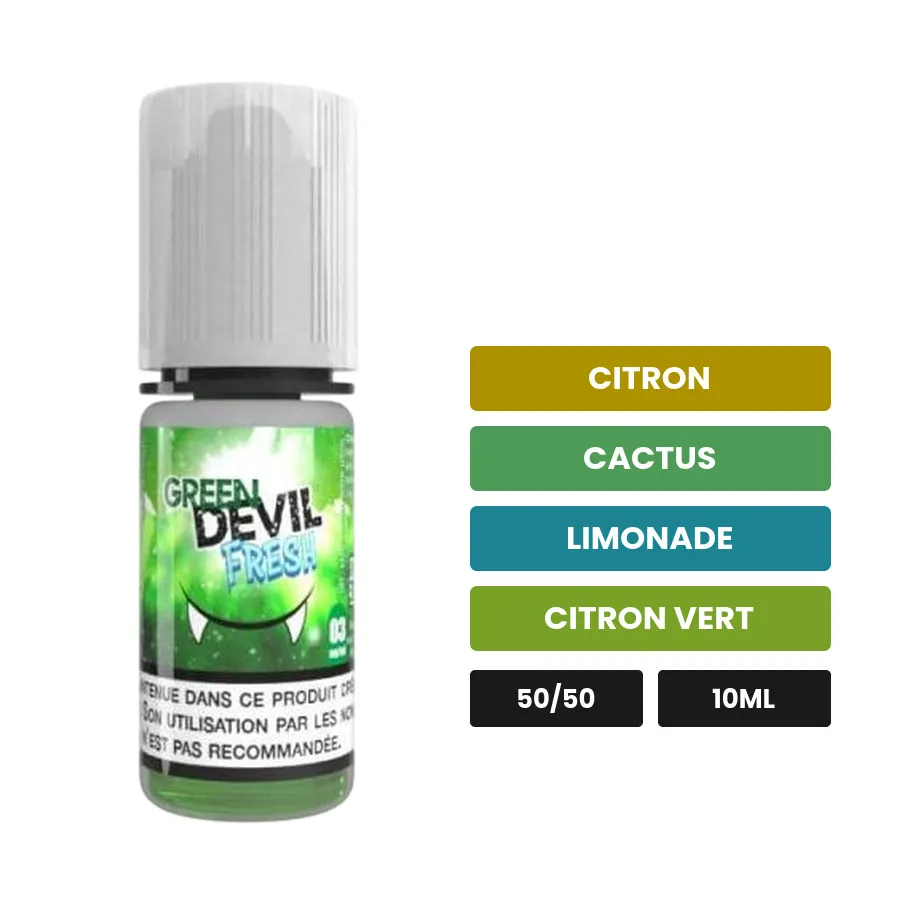 E-liquide Green Devil Fresh d'Avap, 10 ml, saveurs citron, cactus, limonade et 2 autres.
