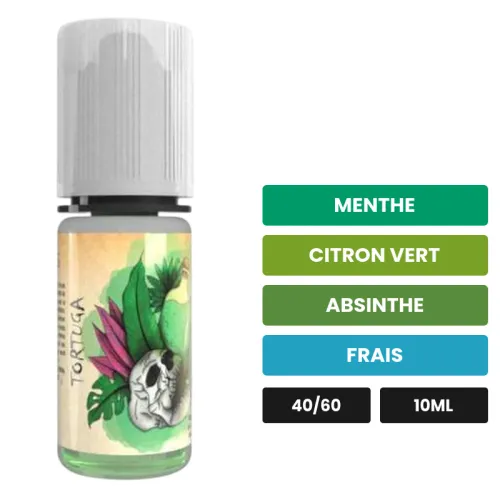 E-liquide Tortuga d'Avap, 10 ml, saveurs menthe, citron vert, absinthe et 1 autre.