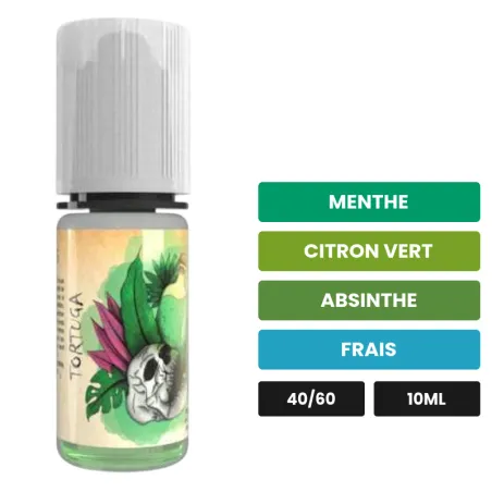 E-liquide Tortuga d'Avap, 10 ml, saveurs menthe, citron vert, absinthe et 1 autre.
