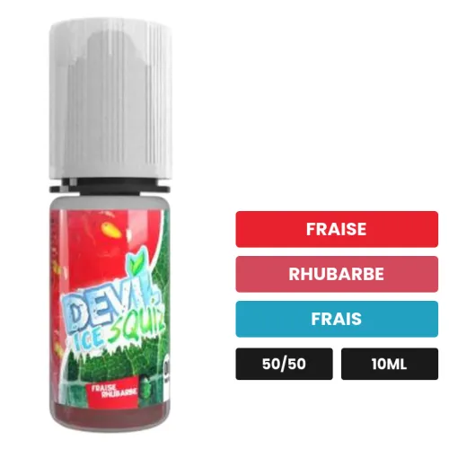 E-liquide Fraise Rhubarbe Ice d'Avap, 10 ml, saveurs fraise, rhubarbe et frais.