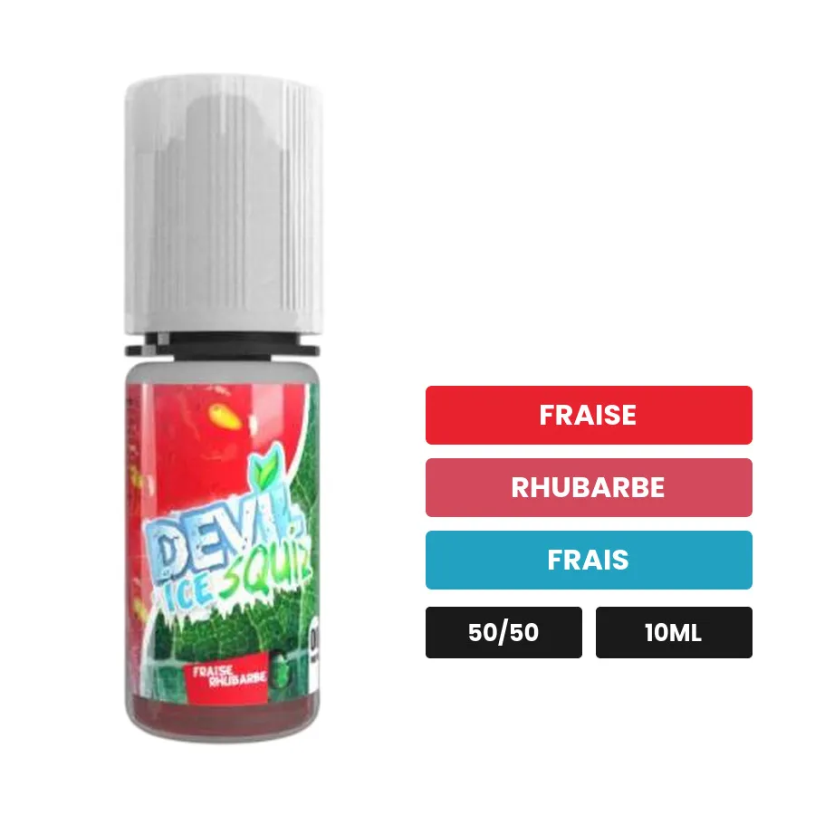 E-liquide Fraise Rhubarbe Ice d'Avap, 10 ml, saveurs fraise, rhubarbe et frais.