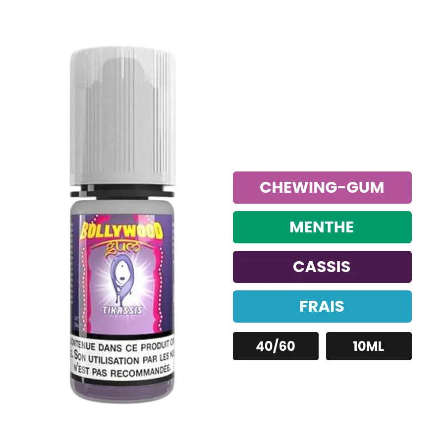 E-liquide Tikassis d'Avap, 10 ml, saveurs chewing-gum, menthe, cassis et 1 autre.