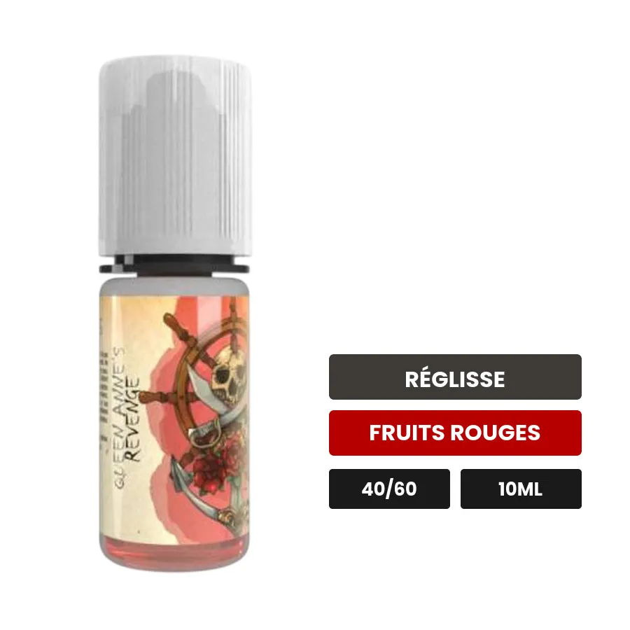 E-liquide Queen Anne's Revenge d'Avap, 10 ml, saveurs réglisse et fruits rouges.