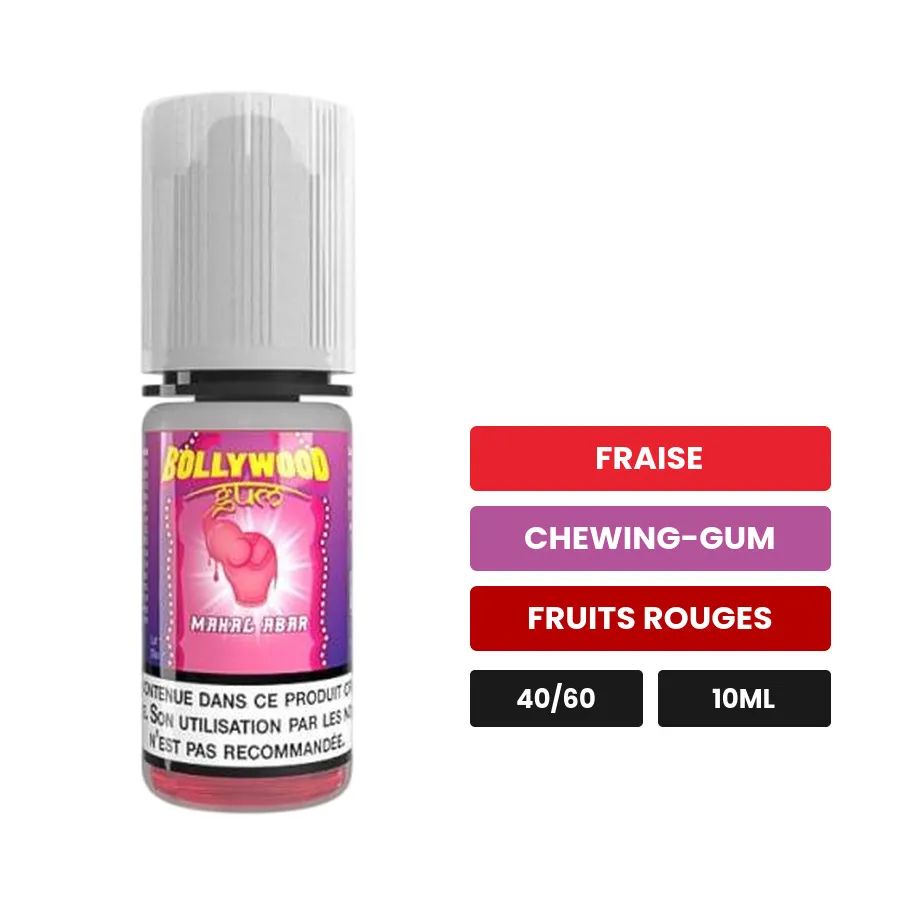 E-liquide Mahal Abar d'Avap, 10 ml, saveurs fraise, chewing-gum et fruits rouges.