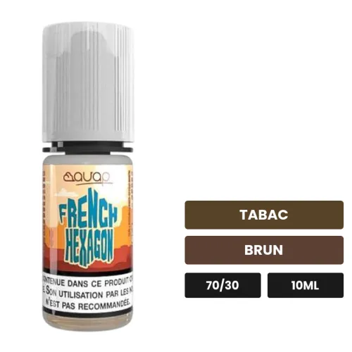 E-liquide French Hexagone d'Avap, 10 ml, saveurs tabac et brun.