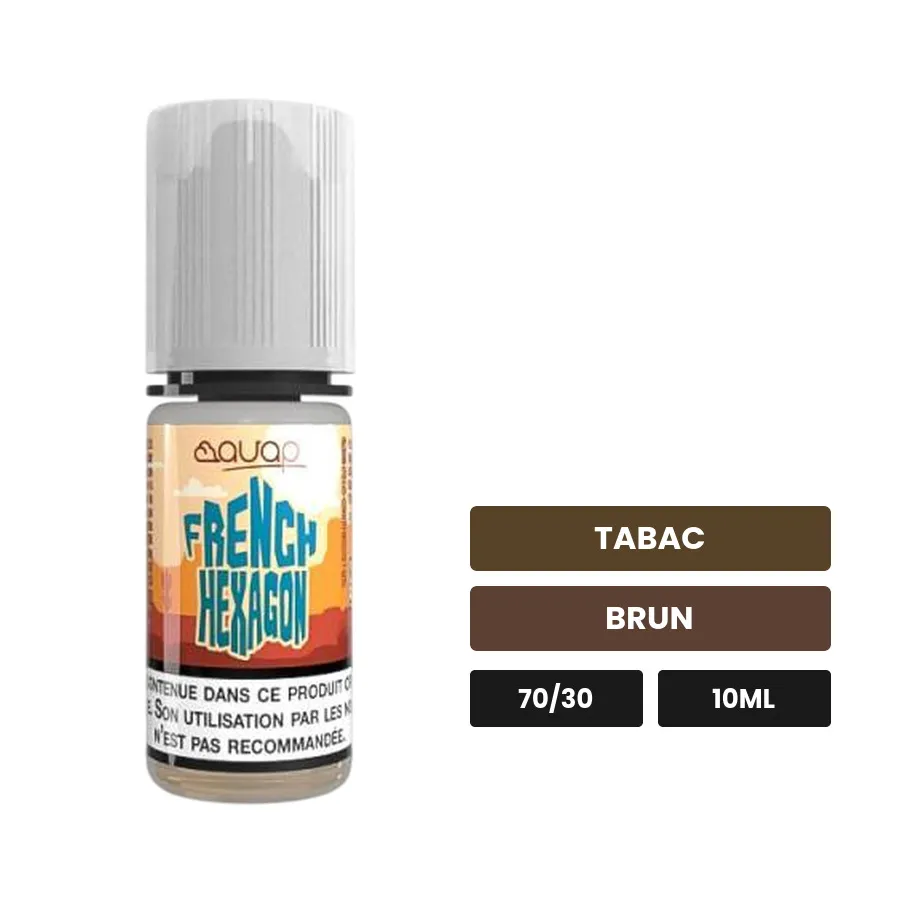 E-liquide French Hexagone d'Avap, 10 ml, saveurs tabac et brun.