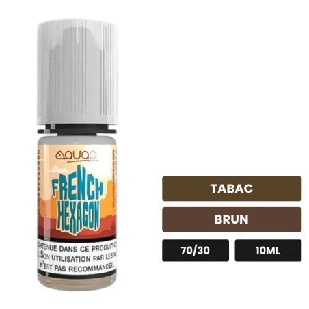 E-liquide French Hexagone d'Avap, 10 ml, saveurs tabac et brun.