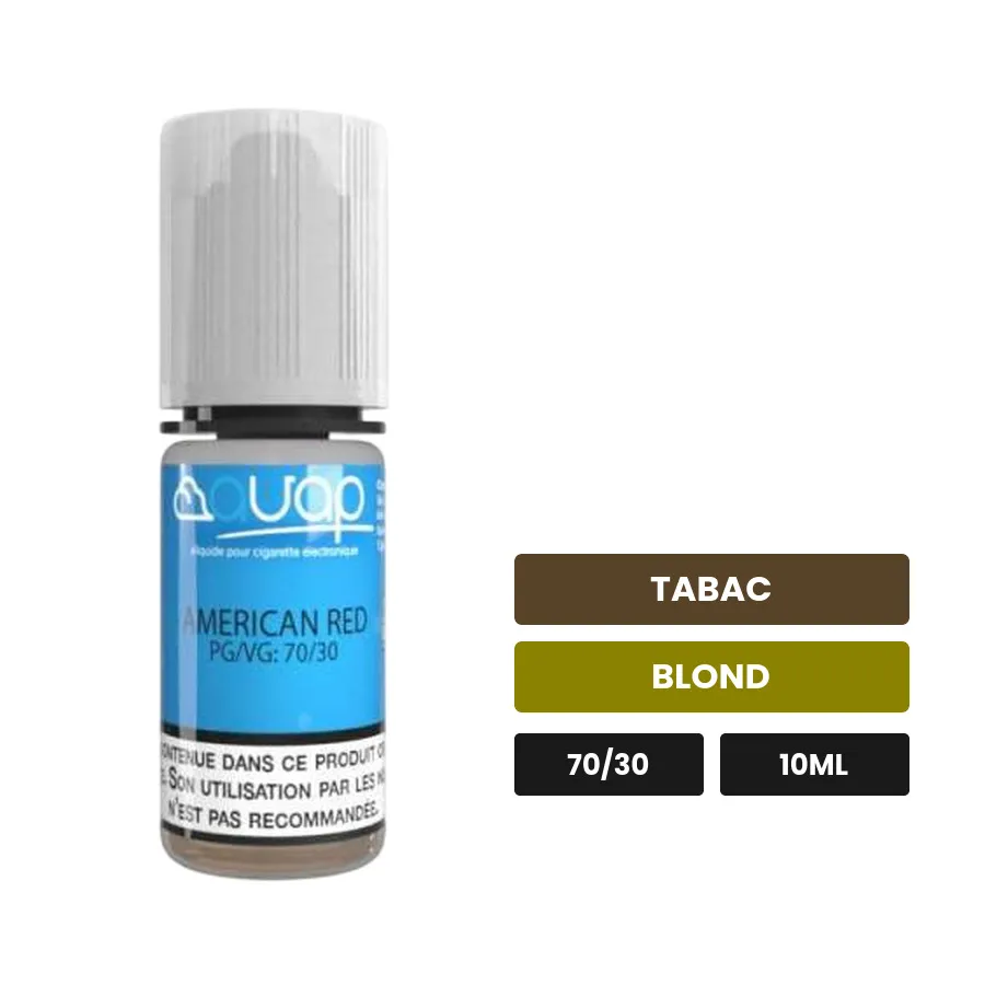 E-liquide American Red d'Avap, 10 ml, saveurs tabac et blond.