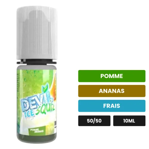 E-liquide Pomme Ananas Ice d'Avap, 10 ml, saveurs pomme, ananas et frais.