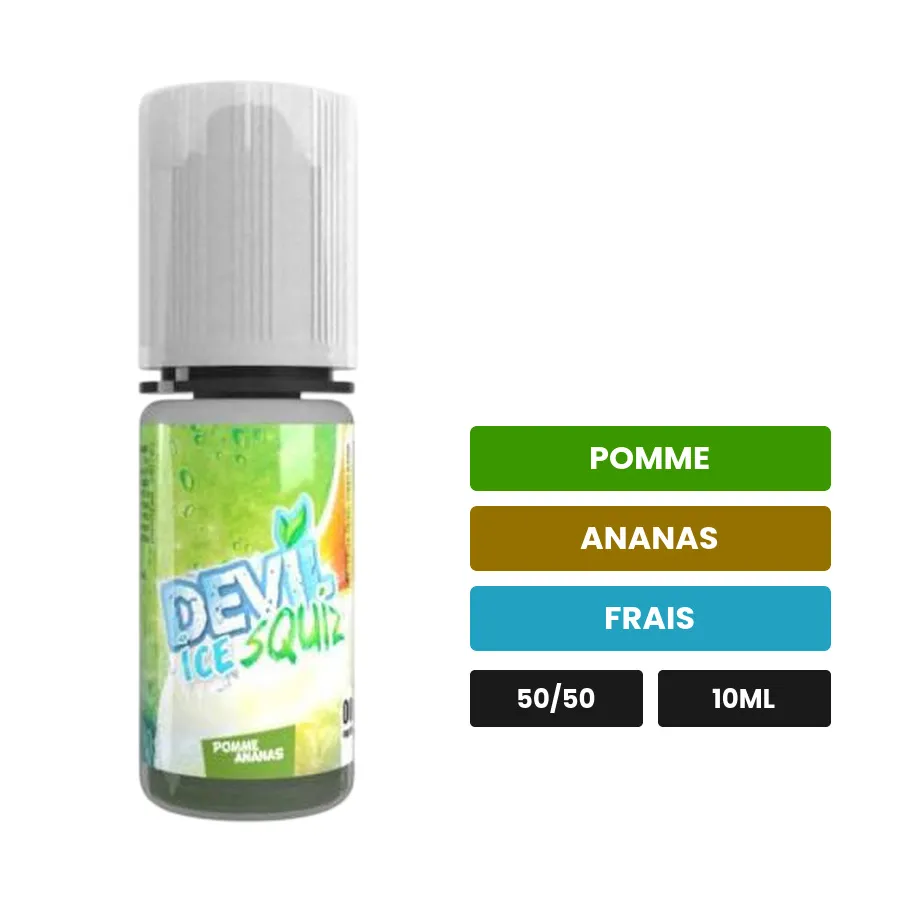 E-liquide Pomme Ananas Ice d'Avap, 10 ml, saveurs pomme, ananas et frais.