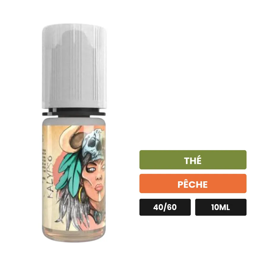 E-liquide Kalypso d'Avap, 10 ml, saveurs thé et pêche.