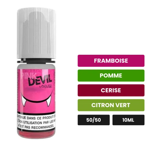 E-liquide Pink Devil d'Avap, 10 ml, saveurs framboise, pomme, cerise et 1 autre.