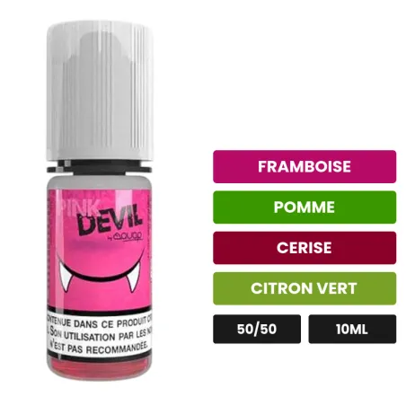 E-liquide Pink Devil d'Avap, 10 ml, saveurs framboise, pomme, cerise et 1 autre.