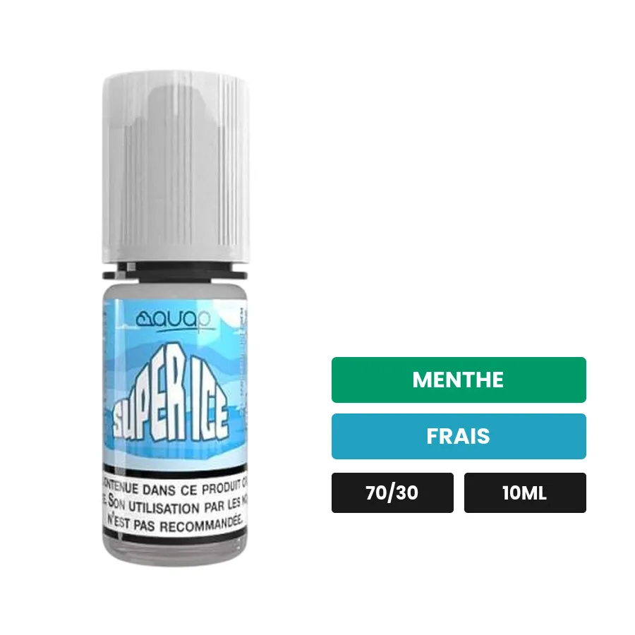 E-liquide Super Ice d'Avap, 10 ml, saveurs menthe et frais.