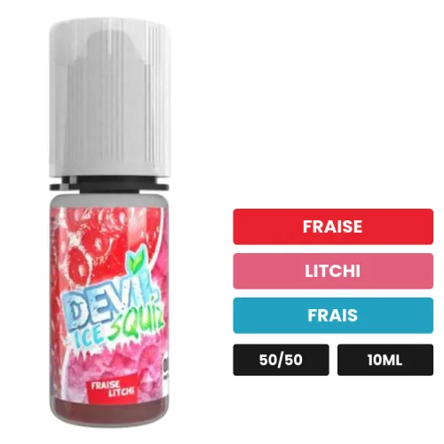 E-liquide Fraise Litchi Ice d'Avap, 10 ml, saveurs fraise, litchi et frais.