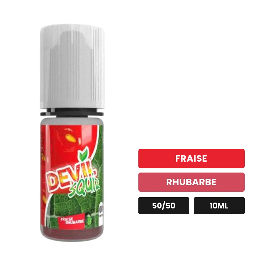 E-liquide Fraise Rhubarbe d'Avap, 10 ml, saveurs fraise et rhubarbe.