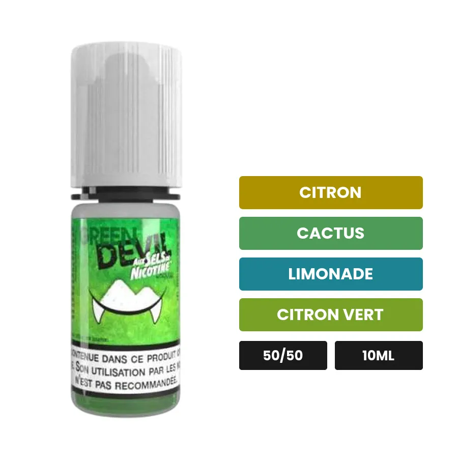E-liquide Green Devil d'Avap, 10 ml, saveurs citron, cactus, limonade et 2 autres.