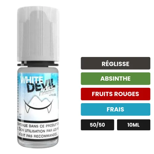 E-liquide White Devil d'Avap, 10 ml, saveurs réglisse, absinthe, fruits rouges et 1 autre.