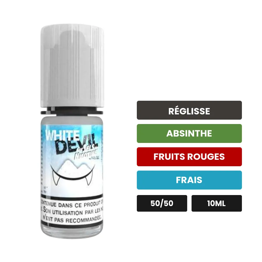 E-liquide White Devil d'Avap, 10 ml, saveurs réglisse, absinthe, fruits rouges et 1 autre.