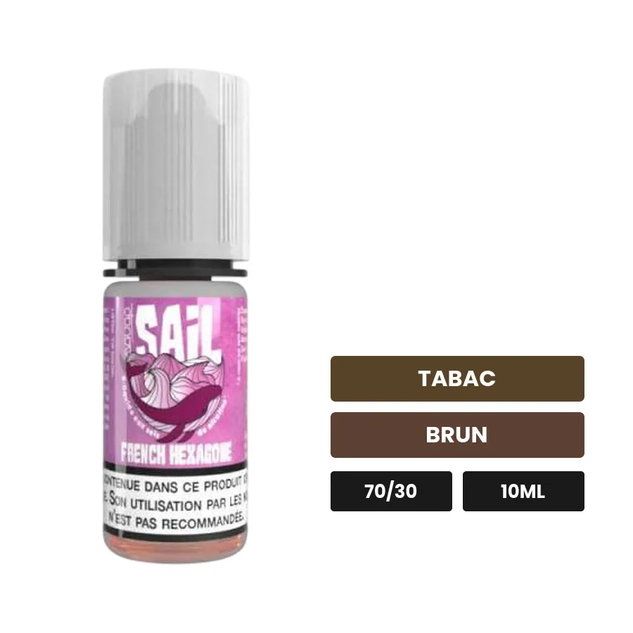 E-liquide French Hexagone d'Avap, 10 ml, saveurs tabac et brun.