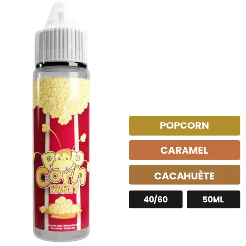 E-liquide Pop Corn Party d'Avap, 50 ml, saveurs popcorn, caramel et cacahuète.