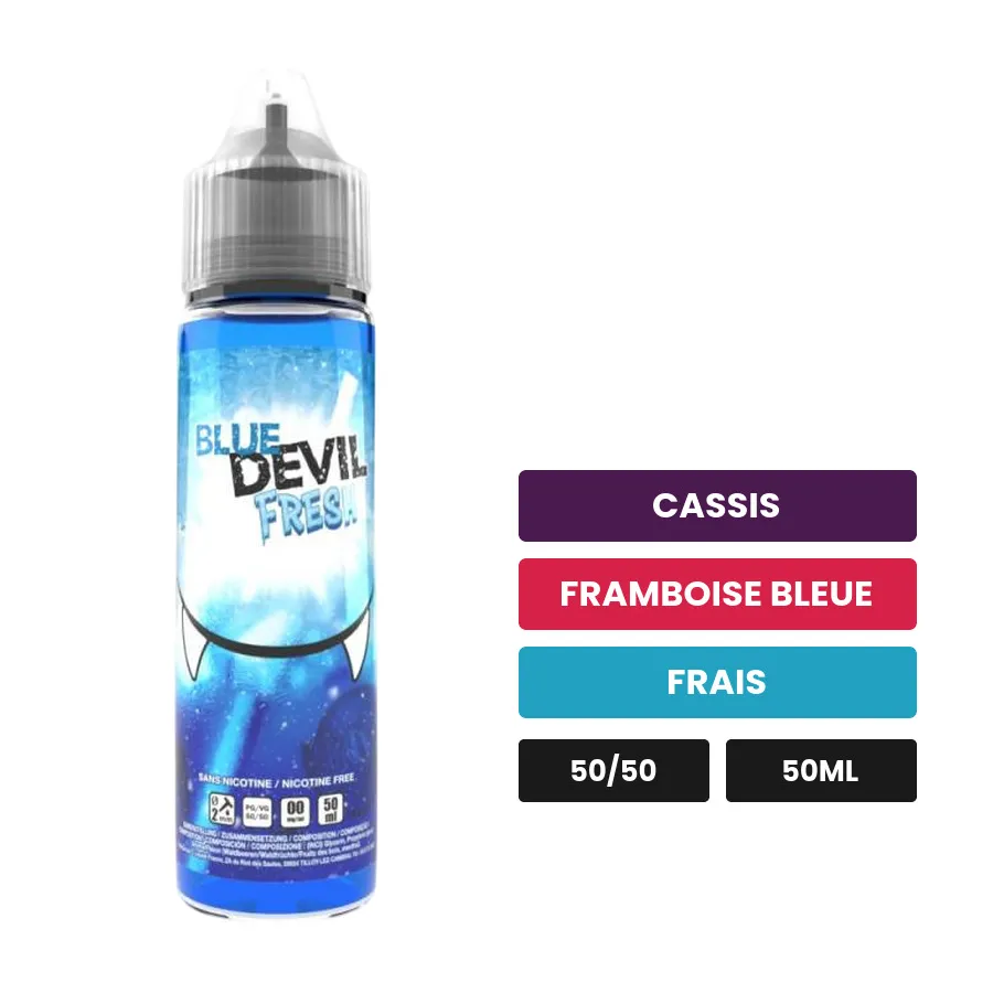 E-liquide Blue Devil Fresh d'Avap, 50 ml, saveurs cassis, framboise bleue et frais.