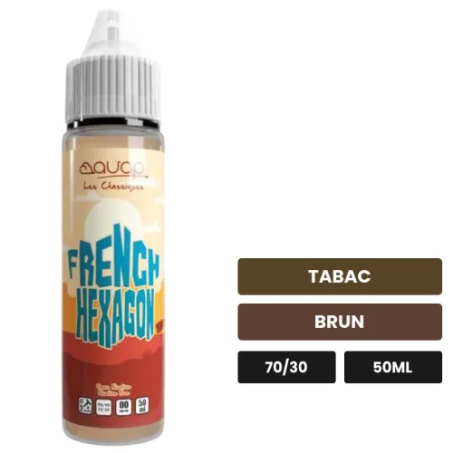 E-liquide French Hexagone d'Avap, 50 ml, saveurs tabac et brun.