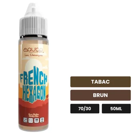 E-liquide French Hexagone d'Avap, 50 ml, saveurs tabac et brun.