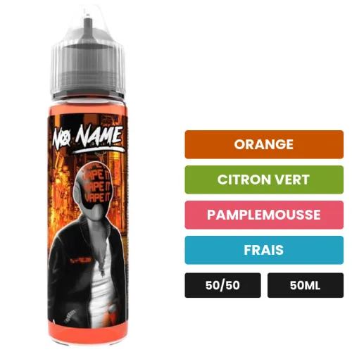 E-liquide No Name d'Avap, 50 ml, saveurs orange, citron vert, pamplemousse et 1 autre.