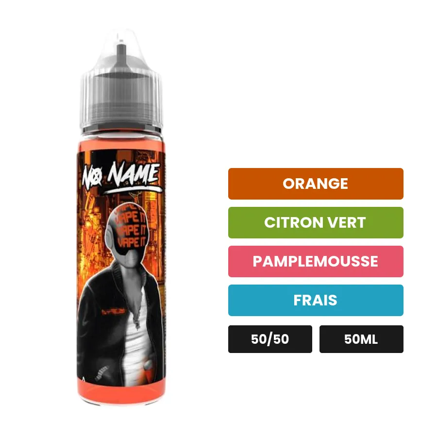 E-liquide No Name d'Avap, 50 ml, saveurs orange, citron vert, pamplemousse et 1 autre.