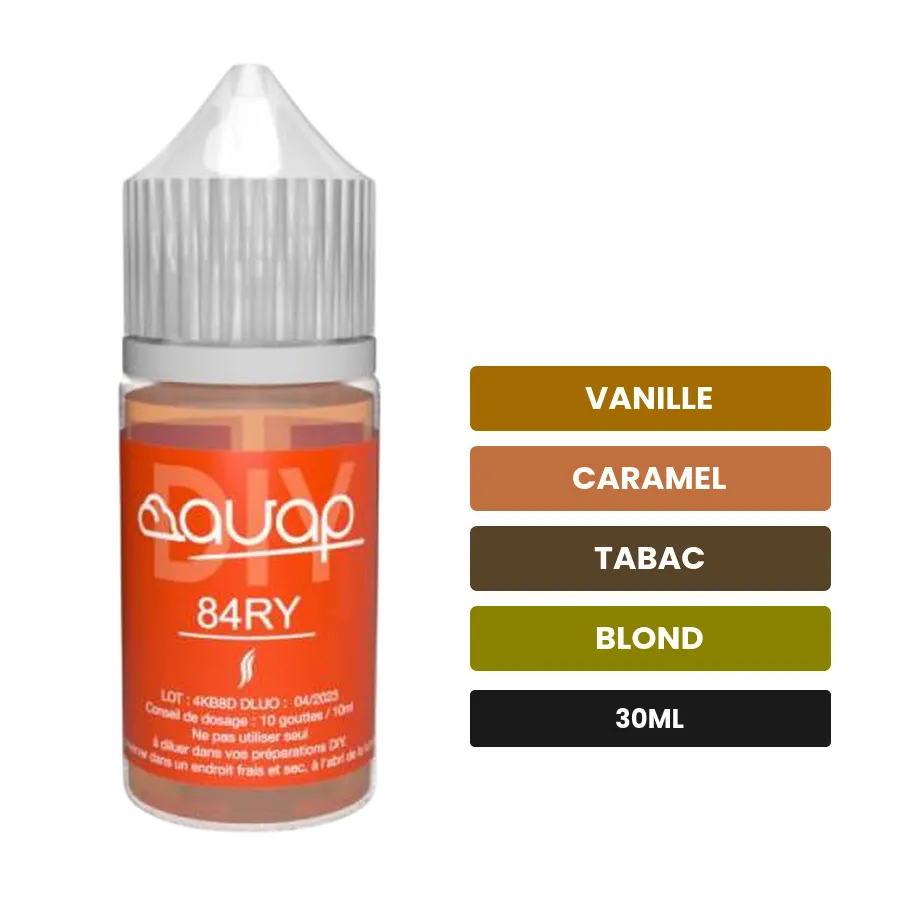Arome concentre 84ry d'Avap, 30 ml, saveurs vanille, caramel, tabac et 1 autre.