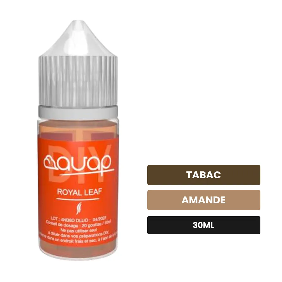Arome concentre Royal Leaf d'Avap, 30 ml, saveurs tabac et amande.