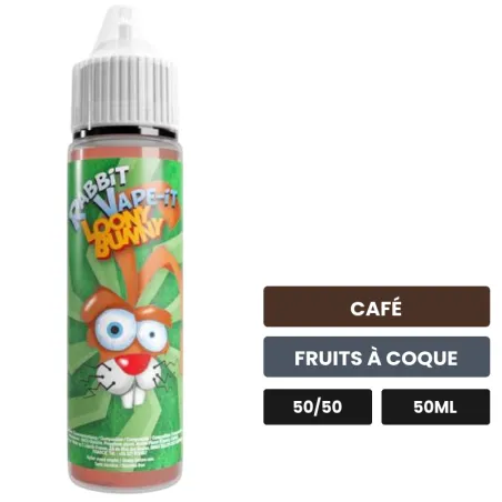 E-liquide Loony Bunny d'Avap, 50 ml, saveurs café et fruits à coque.