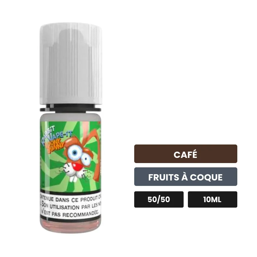 E-liquide Loony Bunny d'Avap, 10 ml, saveurs café et fruits à coque.