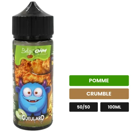 E-liquide Le Gueulard de Belgi'ohm, 100 ml, saveurs pomme et crumble, sans nicotine — prêt à booster de nicotine.