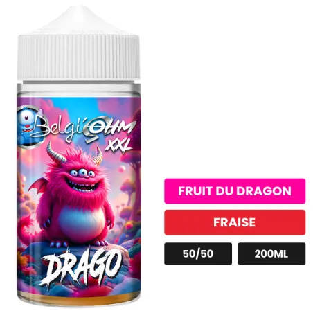 E-liquide Drago de Belgi'ohm, 200 ml, saveurs fruit du dragon et fraise, sans nicotine — prêt à booster de nicotine.