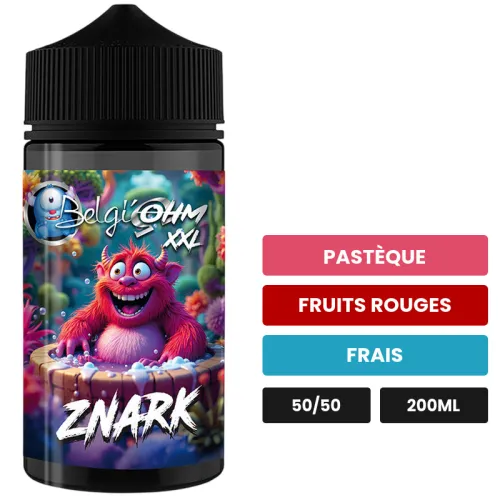 E-liquide Znark de Belgi'ohm, 200 ml, saveurs pastèque, fruits rouges et frais, sans nicotine — prêt à booster de nicotine.
