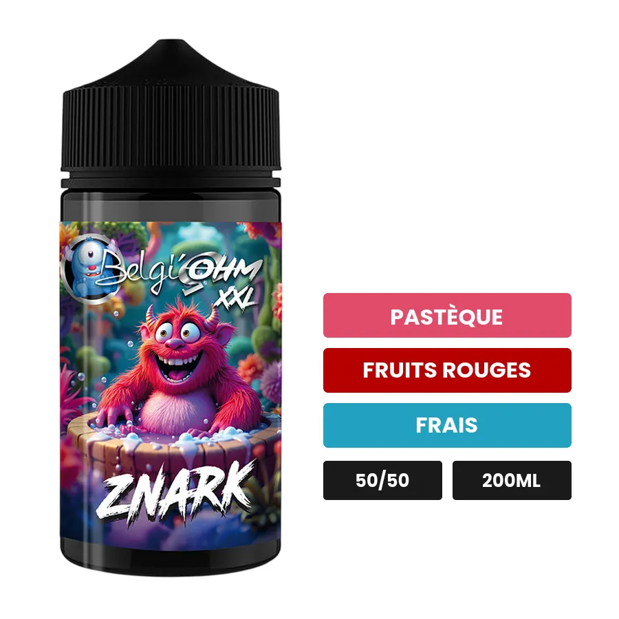 E-liquide Znark de Belgi'ohm, 200 ml, saveurs pastèque, fruits rouges et frais, sans nicotine — prêt à booster de nicotine.
