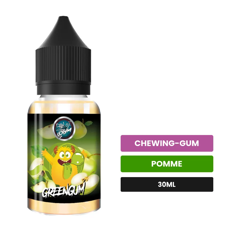 Arome concentre Greengum de Belgi'ohm, 30 ml, saveurs chewing-gum et pomme.