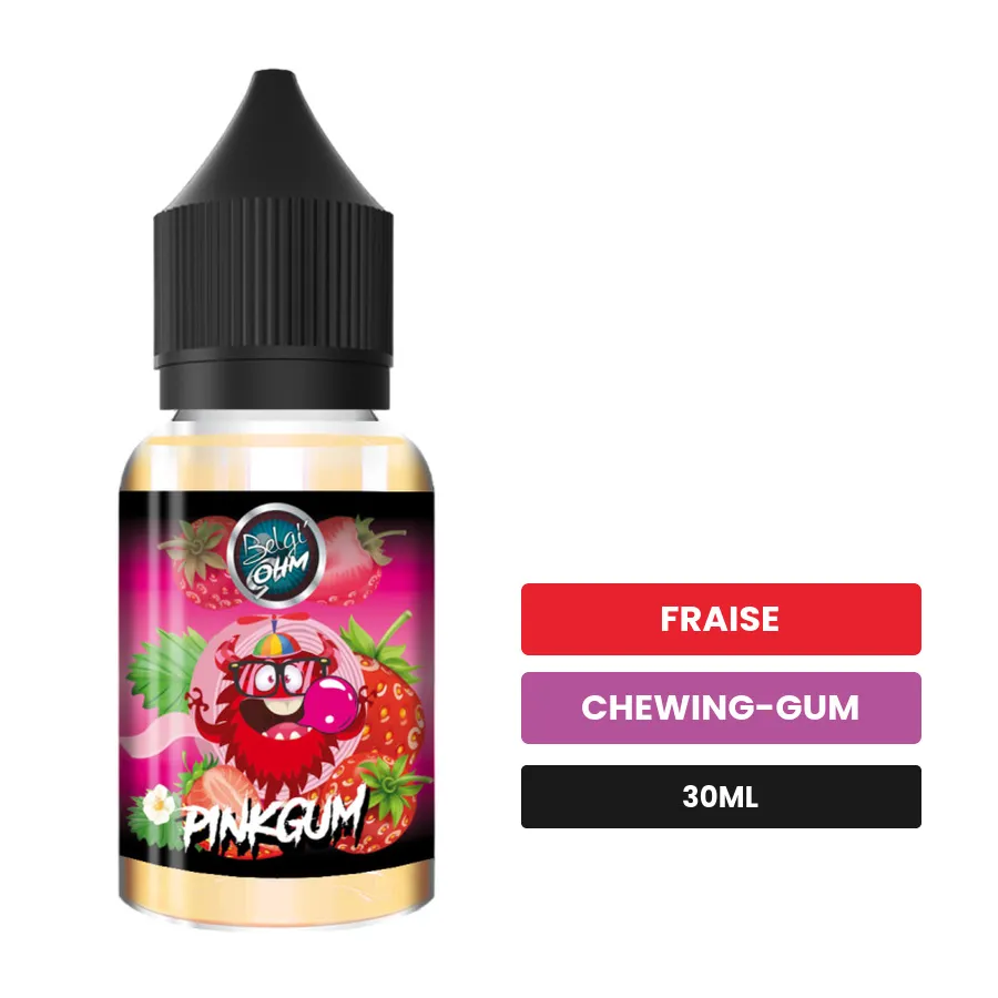 Arome concentre Pinkgum de Belgi'ohm, 30 ml, saveurs fraise et chewing-gum.