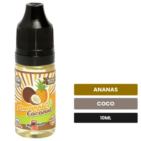 Arome concentre Pineapple Coconuts de Big Mouth, 10 ml, saveurs ananas et coco, sans nicotine — arôme à diluer de nicotine.