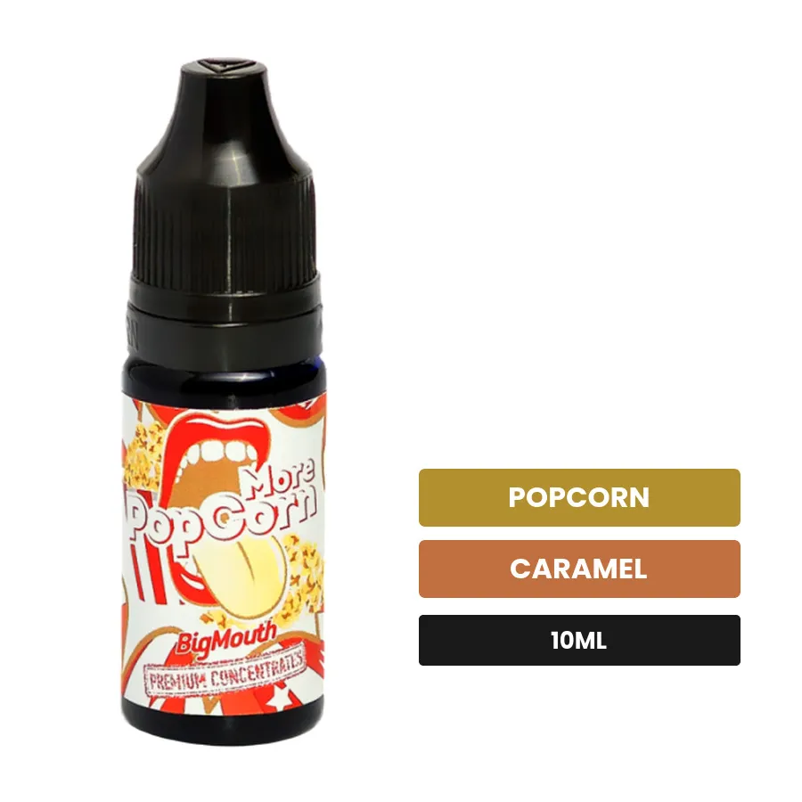 Arome concentre More Popcorn de Big Mouth, 10 ml, saveurs popcorn et caramel, sans nicotine — arôme à diluer de nicotine.
