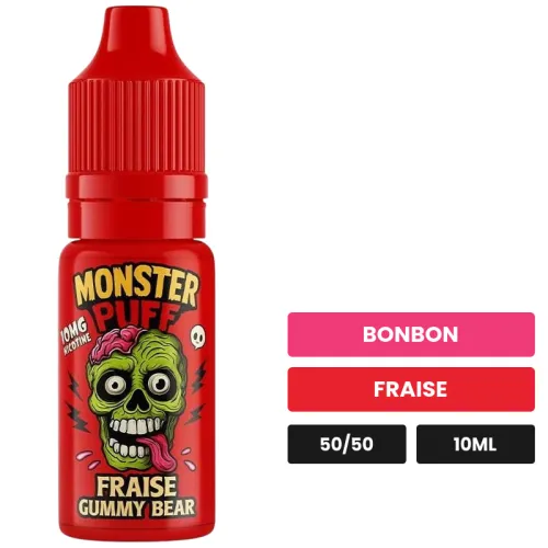 E-liquide Fraise Gummy Bear de Monster Puff, 10 ml, saveurs bonbon et fraise.