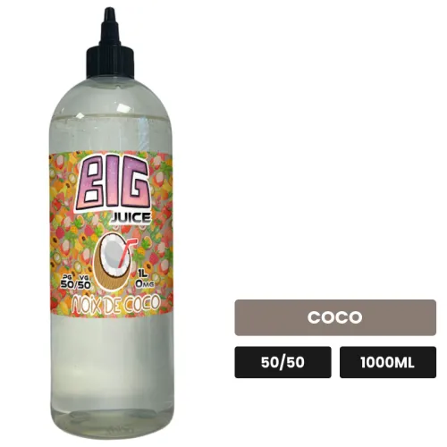E-liquide Noix de Coco de Big Juice, 1000 ml, saveur coco, sans nicotine de nicotine.